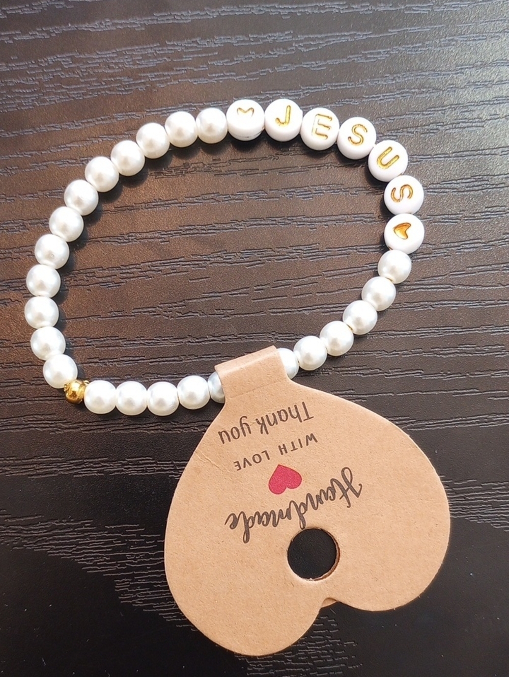 Jesus Pearl Beaded Bracelet White and Gold Beads